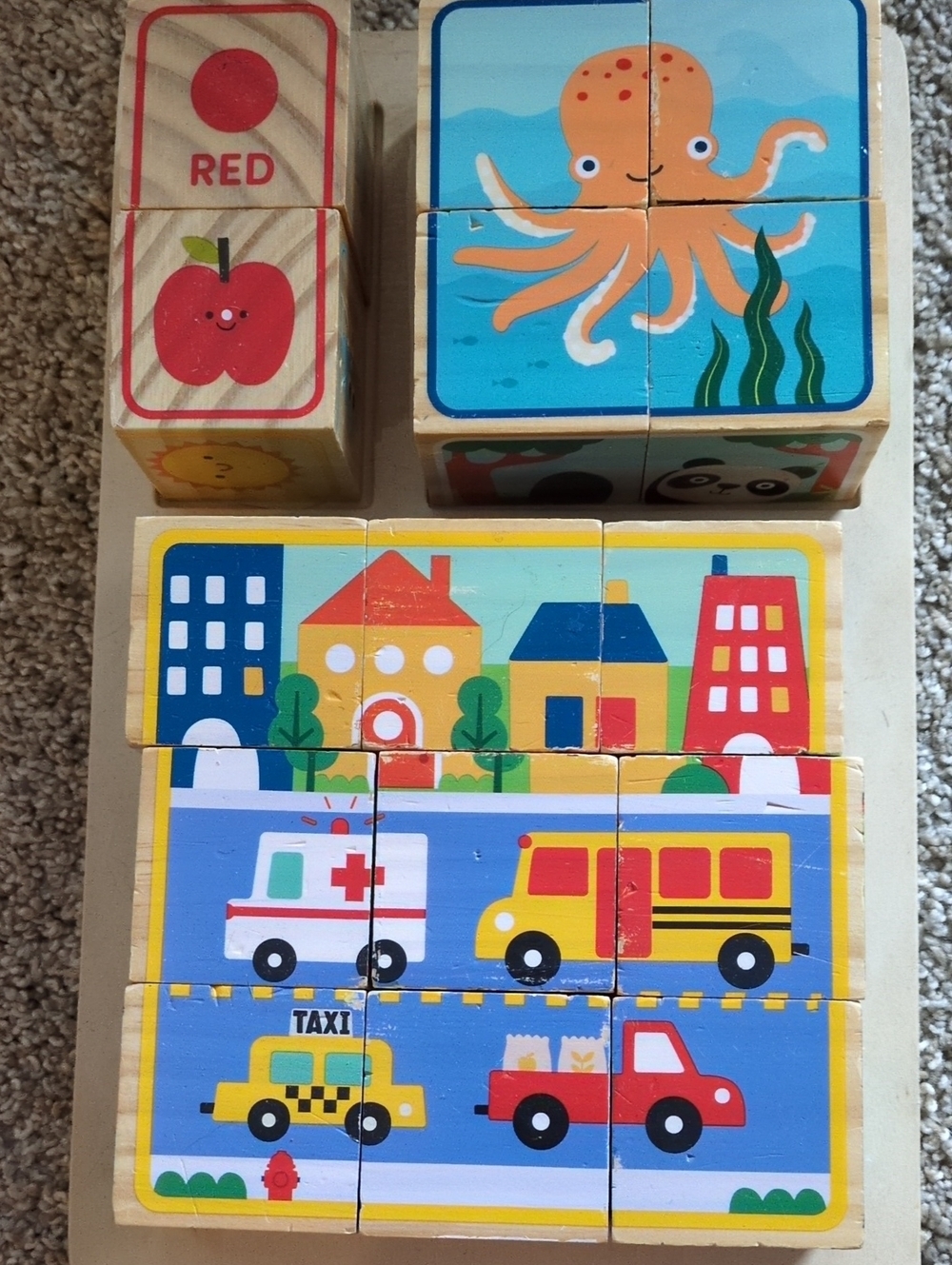 Wooden Color & Vehicle Puzzle Blocks - Multicolor
